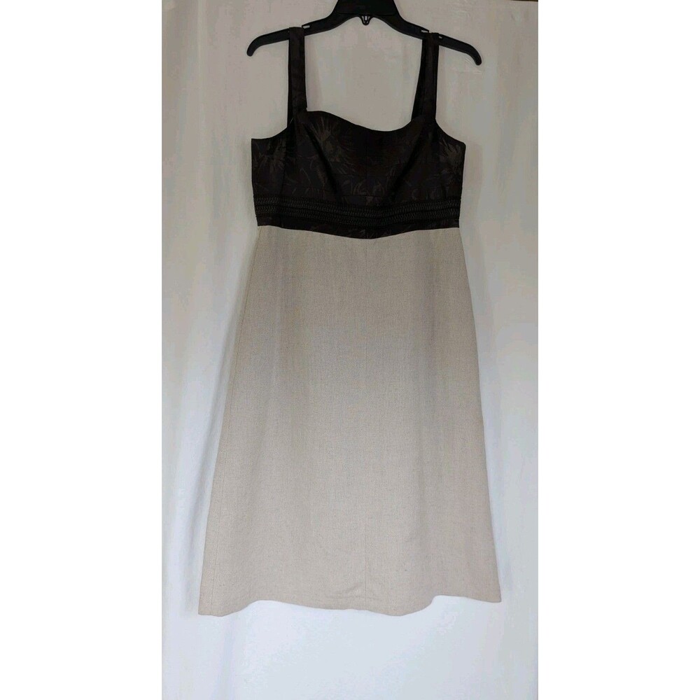 HARVE BENARD Sleeveless Linen /Rayon Dress Sz 8 Pleated Empire Beige Brown Y2K